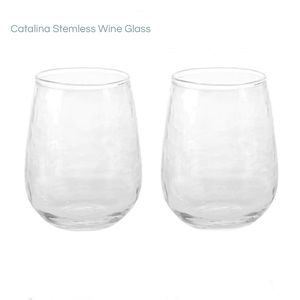 Karma Catalina Stemless Wine glasses set of 2-clear hammered texture-NWT